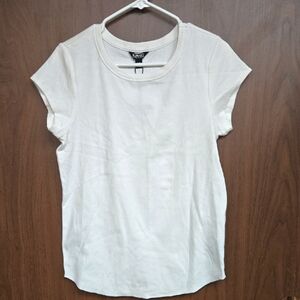 Buffalo David Bitton Size M White Crew Neck Rib Knit T-Shirt With Cap Sleeve